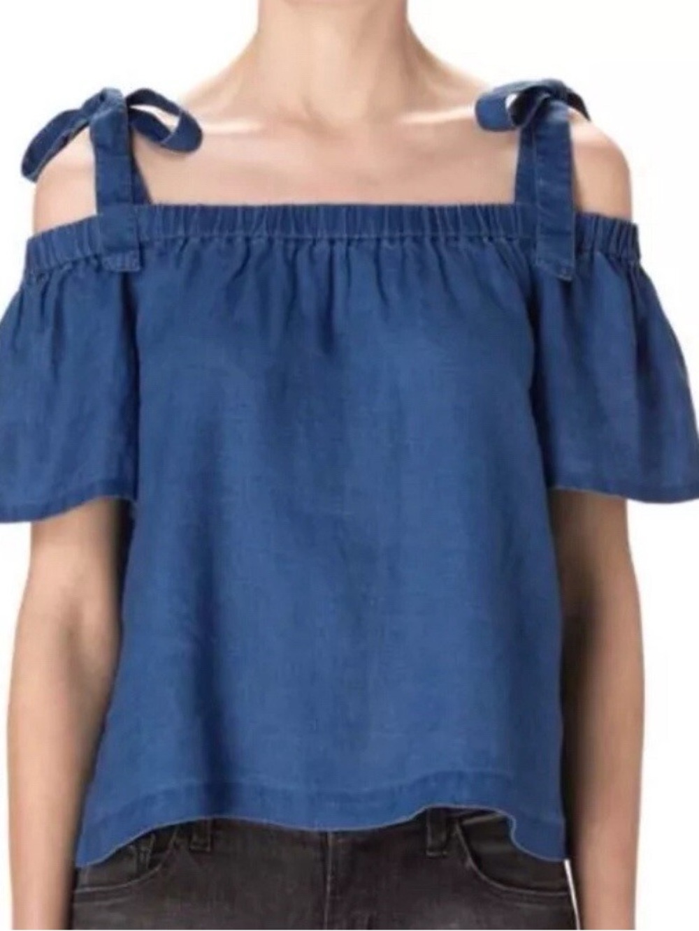 J Brand Off-Shoulder Tie-Strap Blue Women's Top